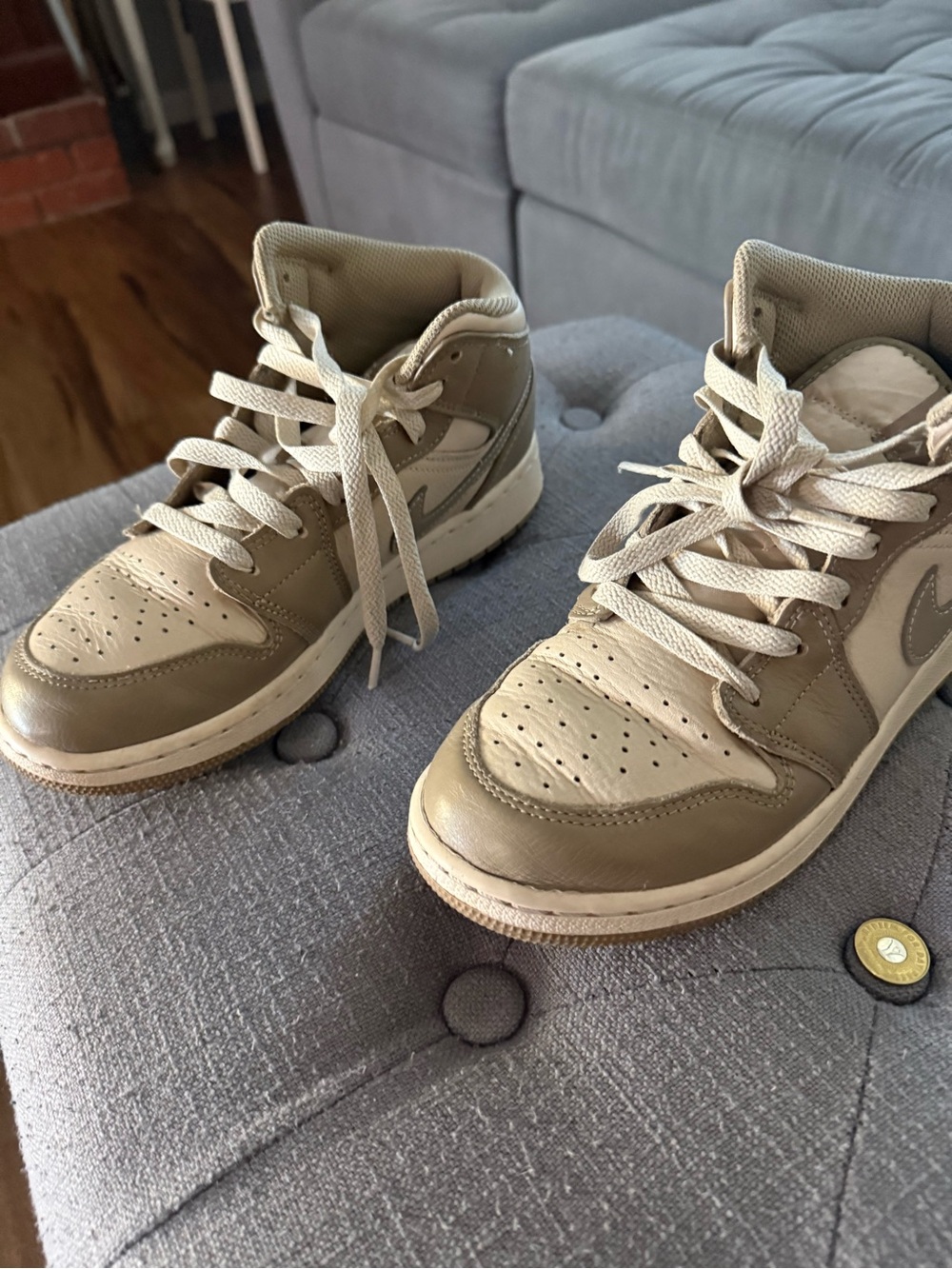 Kids High-Top Sneakers in Beige and Cream - Athletic Style
